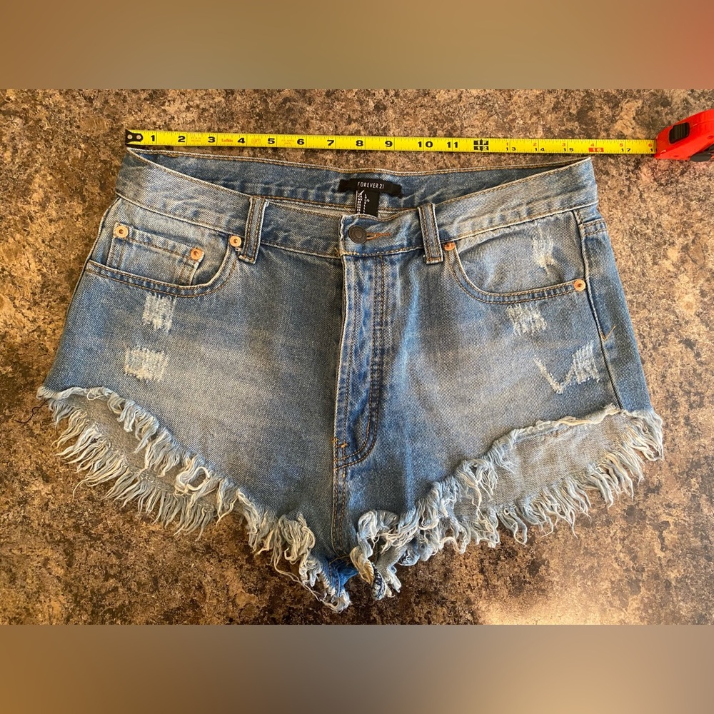 Forever 21 Blue Jean Shorts Distressed High-Rise